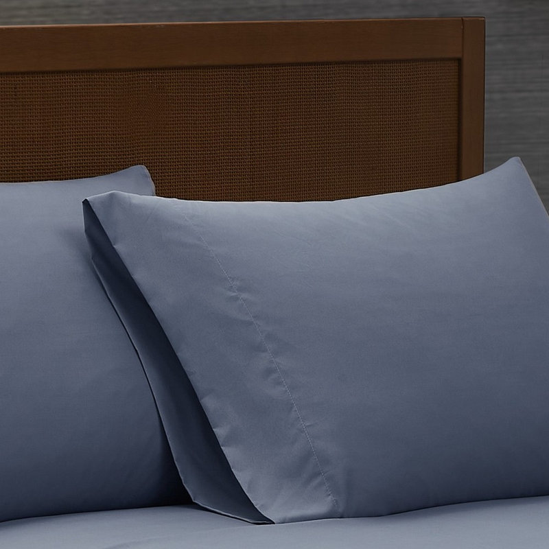 London Fog Garment Wash Solid Sheet Set, Split King Sheet Set + Fitted Sheet +3 Pillowcases, Blue