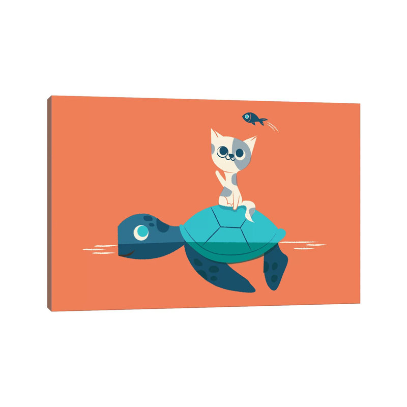 Cat And Turtle by Jay Fleck - Wrapped Canvas Painting, 66.04 cm H x 45.72 cm W x 3.175 cm D