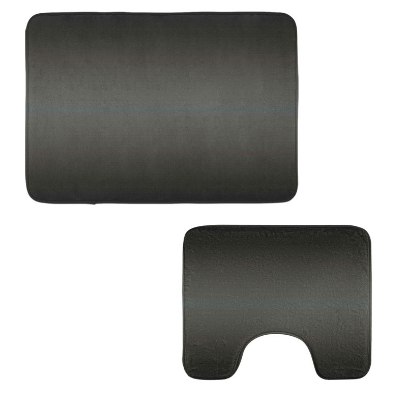 Ombre Bathroom Rug Set 2 Pieces Rectangle & Contour Mats, Charcoal Gray/White