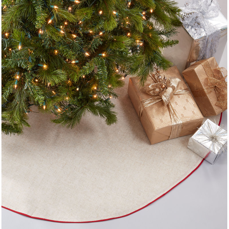 Toscana Beige and Red Linen Christmas Tree Skirt