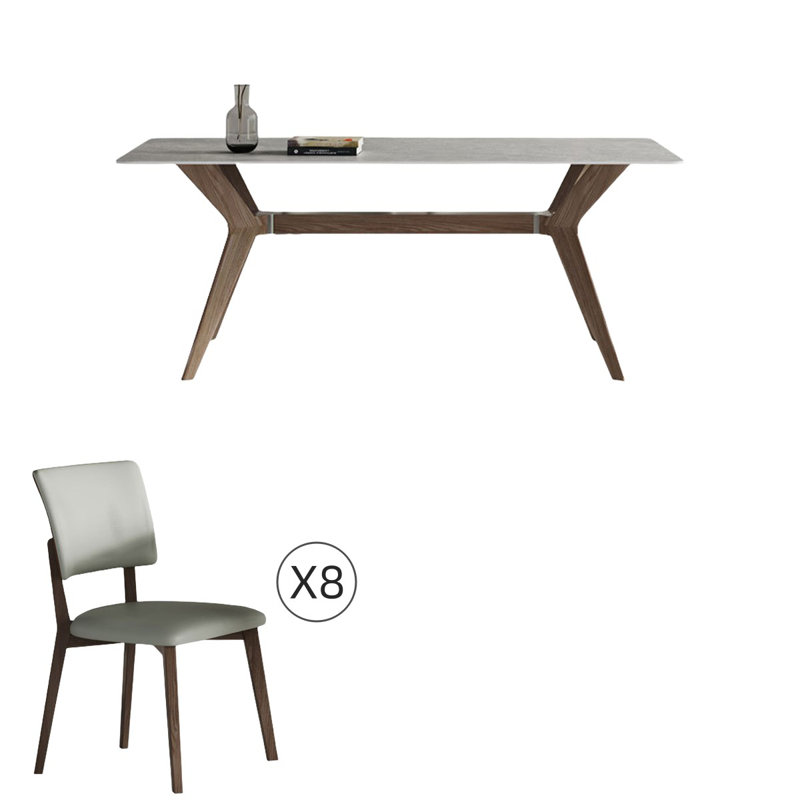 Modern  Rectangular Rock Slab Dining Table Sets, 29.5"H x 70.8"L x 35.4"W