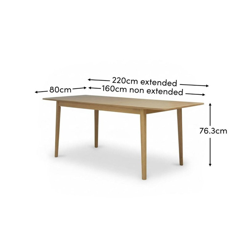 220 cm Extendable Rubberwood Rectangular Dining Table with Wood Base, 160-220cm, Black Oak