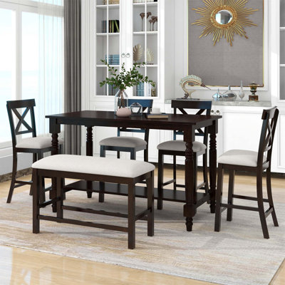 Shamsh 6-Piece Counter Height Dining Table Set Table With Shelf 4 Chairs And Bench For Dining Room -  Lark Manorâ¢, CD09214F5A3440F3AA4E18B404339C9B