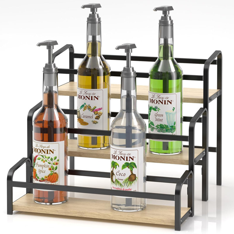 Coffee Syrup Organizer 3-Tier, 12 Bottles Capacity Syrup Rack For Coffee Bar Station, Wine Rack For Countertop, Tiered Spice Racks For Cabinet, Bottle Display Shelf Magnetic One-Step Installation