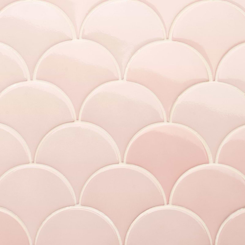 Highwater 5" Fish Scale Polished Ceramic Tile, Rose Pink