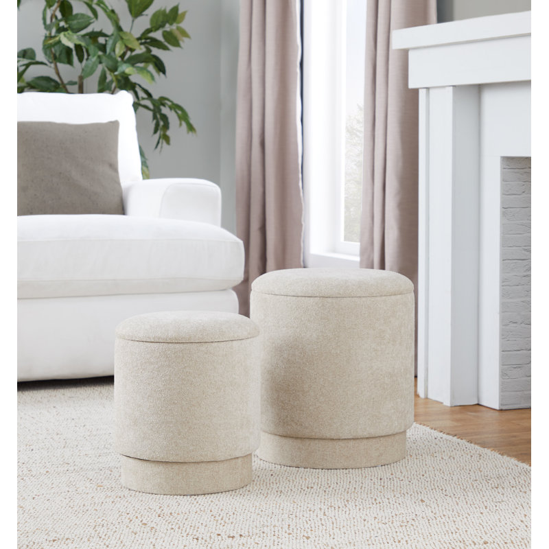 Carlesia Upholstered Ottoman, Beige Polyester