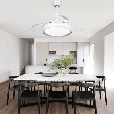 Ventilateur de plafond blanc à 3 pales de 36 po avec lumières et télécommande, dernier ventilateur de moteur à courant continu à 6 vitesses pour salon, chambre à coucher