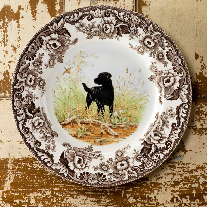 Assiette plate Spode Woodland Dogs 10,5 "noir