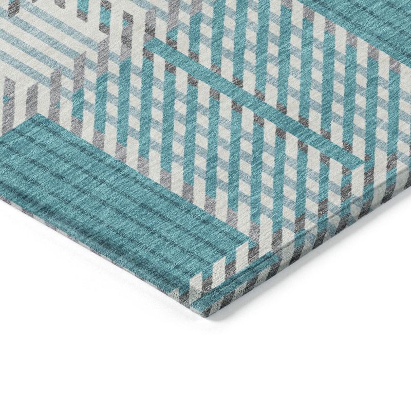 Teal Rectangular Synthetic Washable Area Rug 46" x 30"