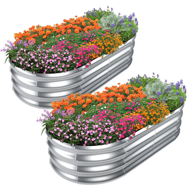 12" Tall 4x2 ft (2 Pcs) Module Metal Raised Garden Bed, Sliver