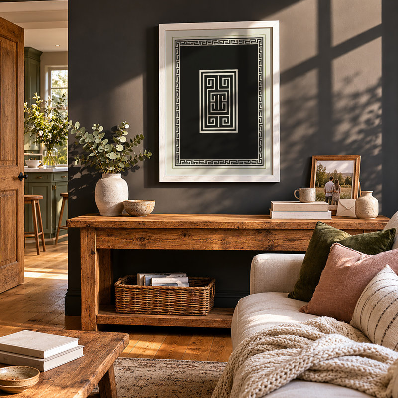 Greek Key Pattern Geometric - Framed Print, A1 - 84.1 x 59.4 cm, White