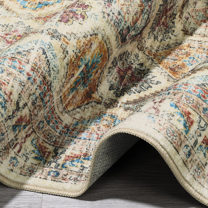 Vintage Washable Area Rug for Hallway, Dining Room and Living Room, Beige, Rectangle 9' x 12'