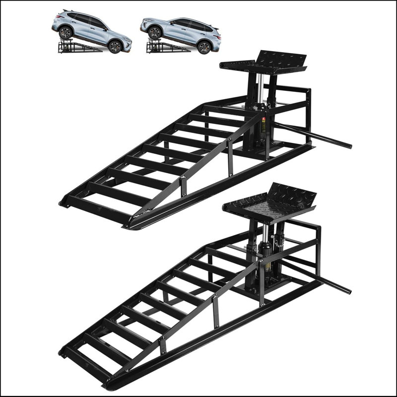 Rampes de voiture robustes 2 pièces - Capacité de 5 tonnes (11 000 lb) - Élévateur de véhicule à profil bas pour camions / VUS / Remorques - Rampes de service hydraulique pour les vidanges d'huile et l'entretien du garage, noir