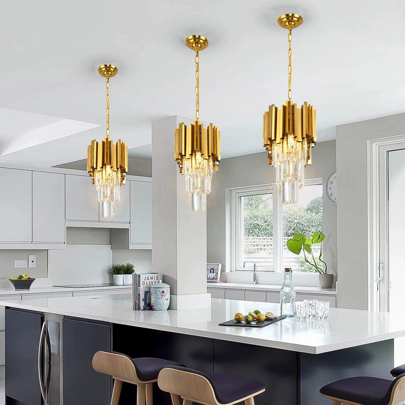 11.8" Modern Gold Round Crystal Chandelier, E14 Socket, Bulb Not Included