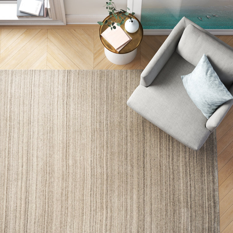 Morano Hand Loomed Wool/Cotton Solid Color Rug in Stone/Gray, Rectangle 3' x 5'