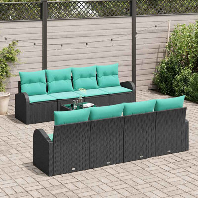  Ensemble de canapé de jardin 9 pièces noir et turquoise 55 x 55 x 37 cm