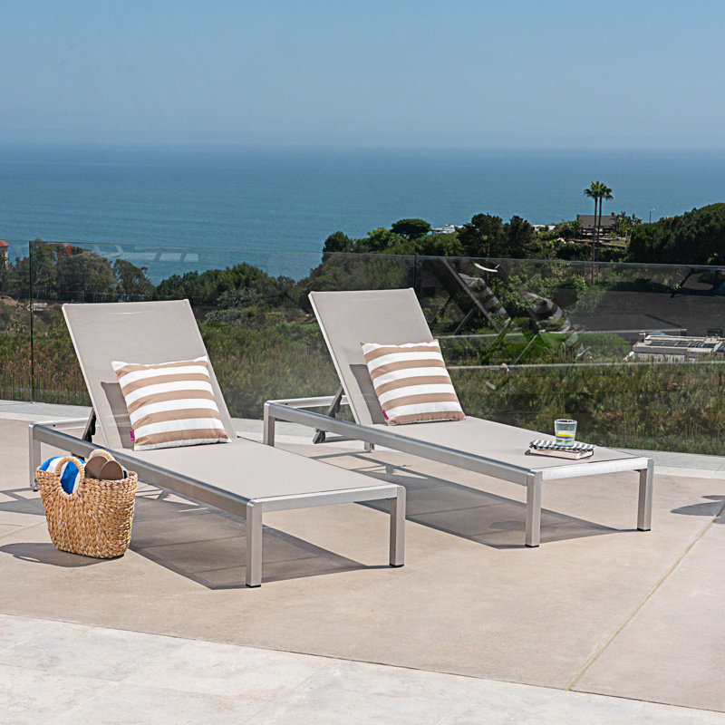 Ensemble de 2 chaises longues, Gris clair, 2