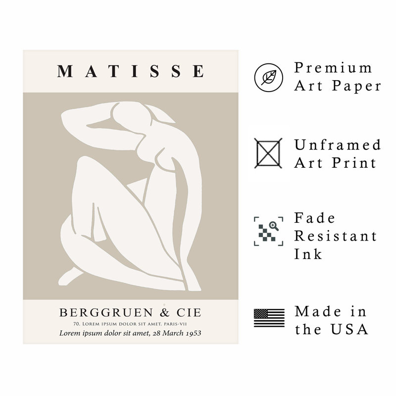 «People and Portraits Matisse», femme, café, beige, Mid-Century, H 20 po x l 16 po