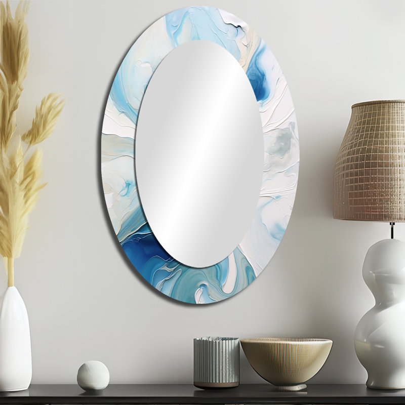 Décoration murale bleue et grise Elixir V - miroir ovale bleu, 36 po x 24 po