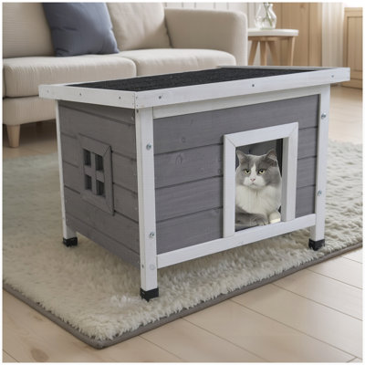 Abri imperméable pour chat avec toit en asphalte pour l'intérieur et l'extérieur, idéal pour les petits animaux