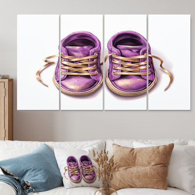 Purple Glam Gym Shoes Golden Laces - Fashion Sneakers Wall Art For Living Room 4 Piece