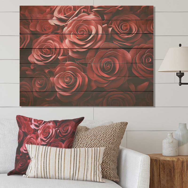 Rose rouge classique Reson I - Roses sur bois, H 10 po x l 20 po