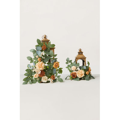 Guirlandes de fleurs Ling's Moment de 60 cm (2 pieds) couleur pêche ensoleillée et abricot (lot de 2)