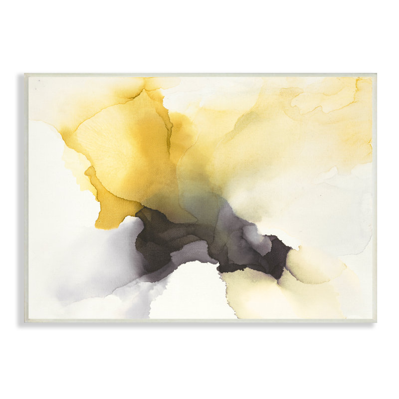 Distorsion de forme fluide d'un nuage jaune futuriste - Peinture, H 13 po x l 19 po, Bois