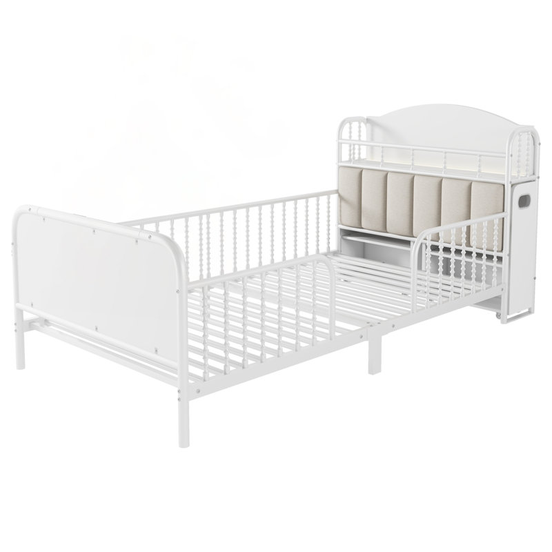 Base de lit plateforme simple en métal avec rangement léger et escamotable, tête de lit pour enfants, blanc, Blanc