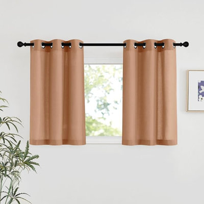 NICETOWN Burnt Orange Linen Kitchen Window Curtains Over Sink, Grommet Thick Linen Burnt Orange Short Window Treatments Privacy Assured With Light Filtering For Bedroom/Bathroom, W34 X L36, 2 Panels