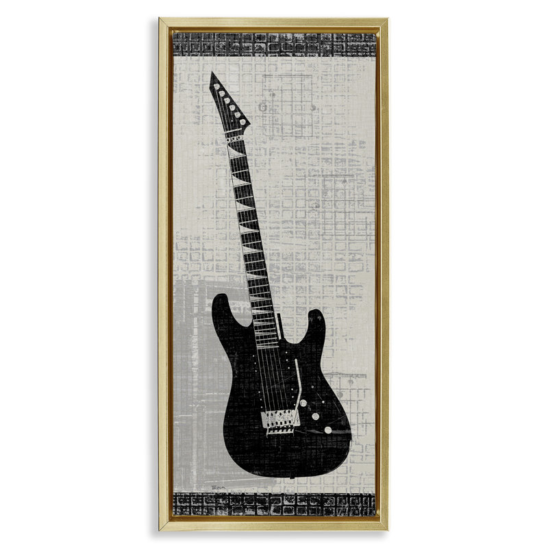 Art mural sur toile flottant à motif guitare électrique par Katrina Craven, Cadre flottant métallique doré, H 31 po x l 14 po