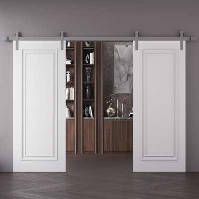 Double porte de grange IMPERial 1811 émail blanc 13 pi rail argenté ensemble portes intérieures