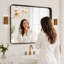 Miroir de salle de bain rectangulaire arrondi avec cadre en aluminium noir et verre trempé-677034800