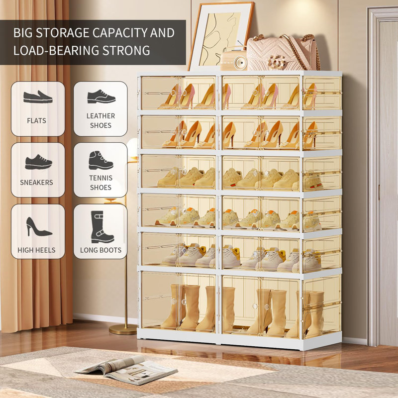 6-Tier 12-24 Pairs Stackable Shoe Storage Cabinet For Entryway Large Shoe Rack Easy Assembly, White