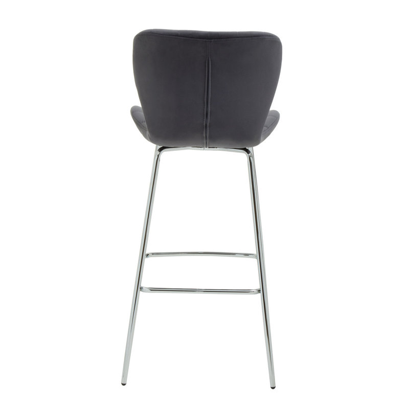 Foosland Upholstered Bar Stool with Stainless Steel Frame, Silver, Grey