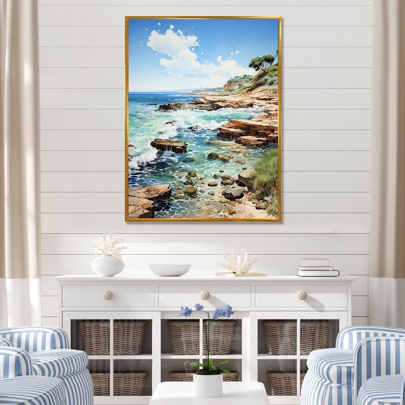 «Coastal Tranquility Horizon II», reproduction sur toile, Cadre flottant doré, 40" H x 30" W
