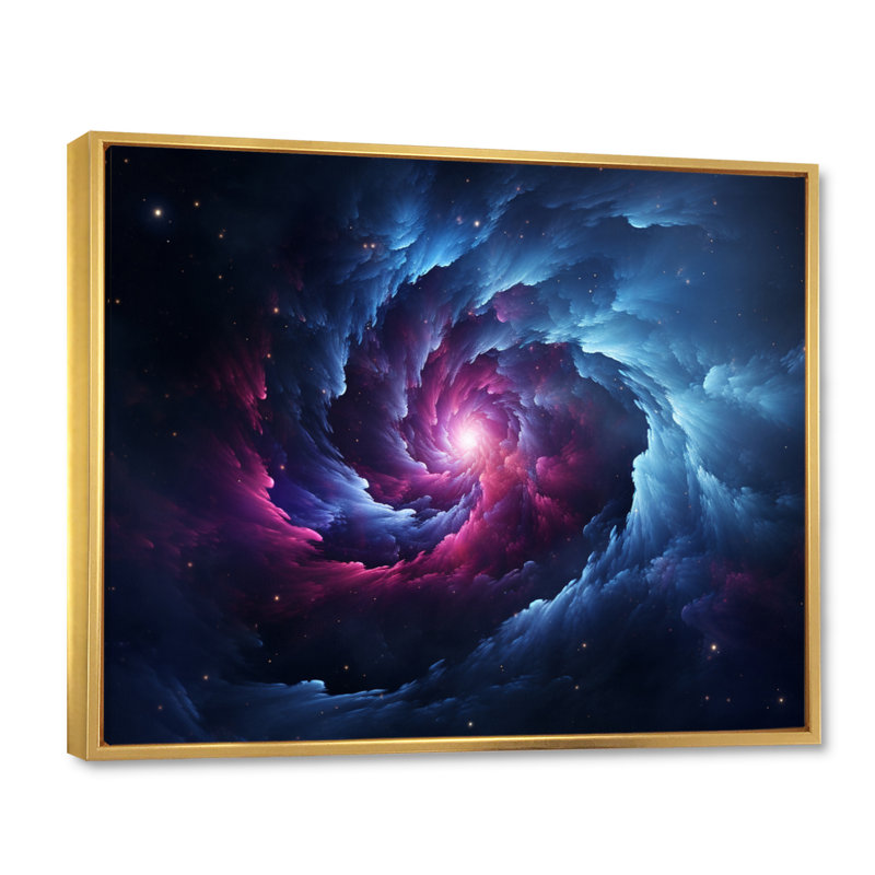 Rose et bleu, rêves astronomiques sur toile, Cadre flottant doré, H 24 po x l 32 po x P 1 po