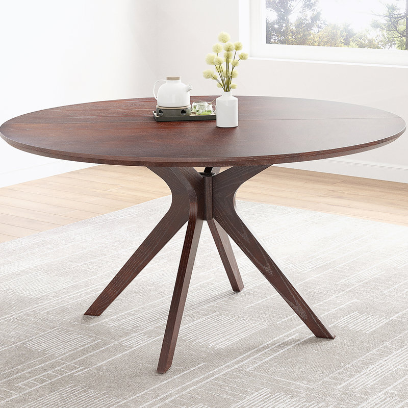 Table de salle à manger 47,2 "en bois massif pour 4 à 6 personnes avec base piédestal entrecroisée, Noyer foncé, Noyer foncé