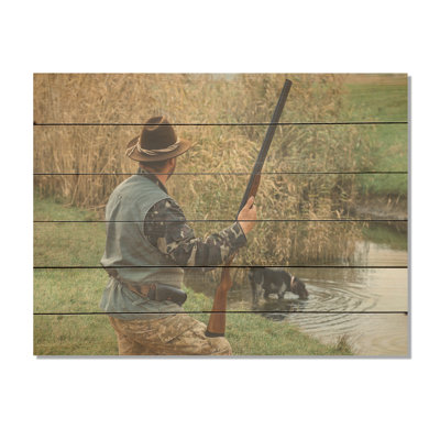 Hunter S Pursuit - Hunting & Fishing Wood Panel Wall Art On Natural Pine Wood