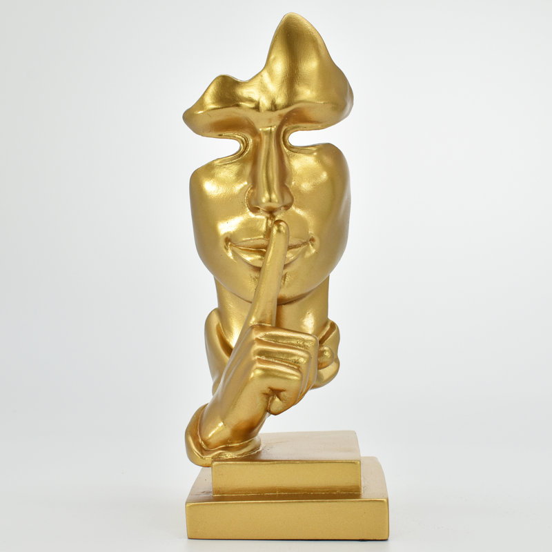 Adam & Friends Home Decor Silence Is Golden Sculpture | 1-Piece, 8'' H x 3.5'' W x 3'' D, Gold