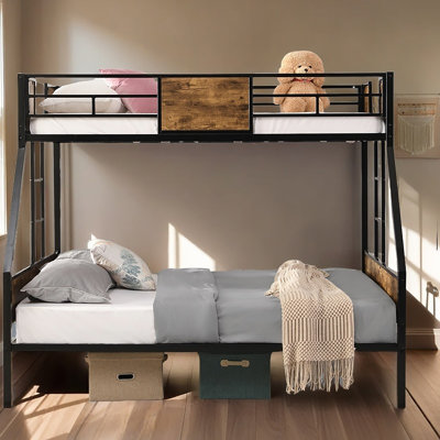 Twin Over FULL Metal Bunk Bed With 2 - Side Ladder And Full-Length Guardrail, No Box Spring Needed, Large Under Bed Storage, Easy Assemble , Black & B by Mason & Marbles