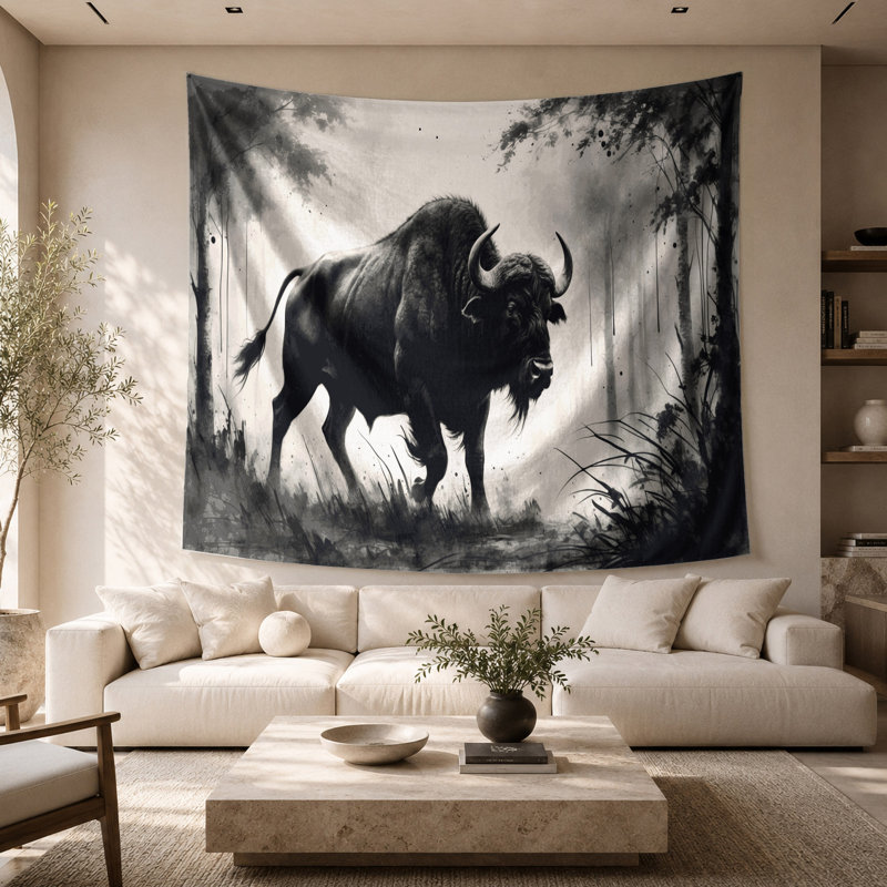 Tapisserie murale «Wildlife Forest Buffalo», 68 po x 80 po