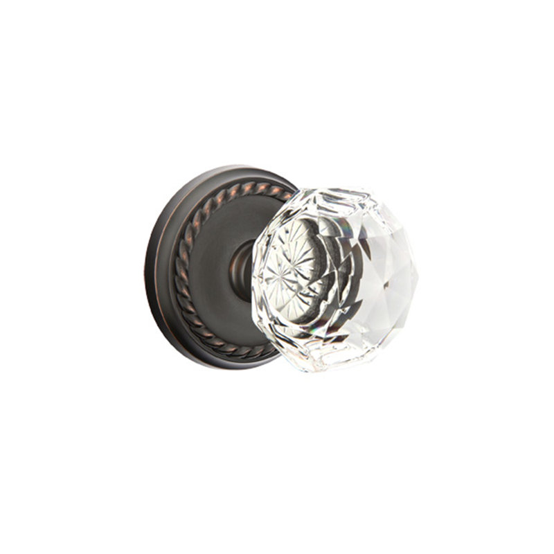 Double Dummy Diamond Crystal Knob with Rope Rose, Oil Rubbed Bronze