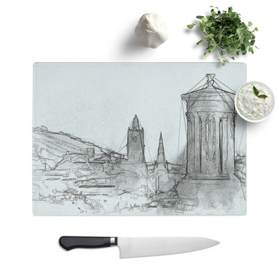 Tempered Glass View of Edinburgh Skyline in Abstract Chopping Board