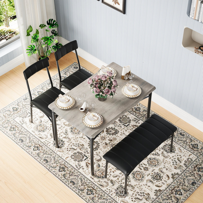 Dining Table Set for 4, Kitchen Table with 2 Chairs and bench, Gray