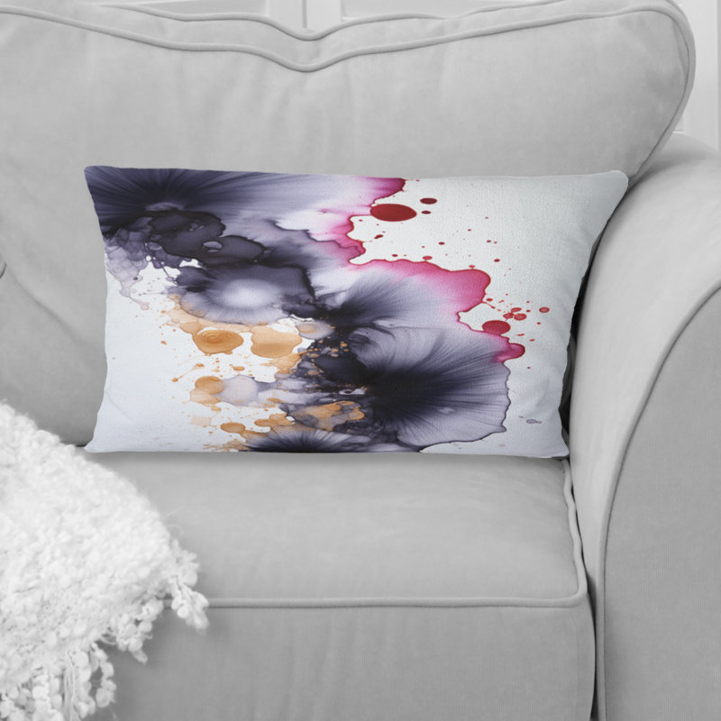 Coussin décoratif délavé à fluidité délicate magenta et or V - peinture abstraite