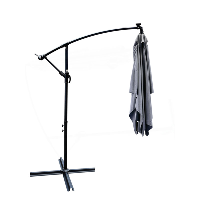 Parasol d'extérieur moderne à énergie solaire à DEL avec manivelle, Gris anthracite, H 98,4 po x l 120 po x P 78 po