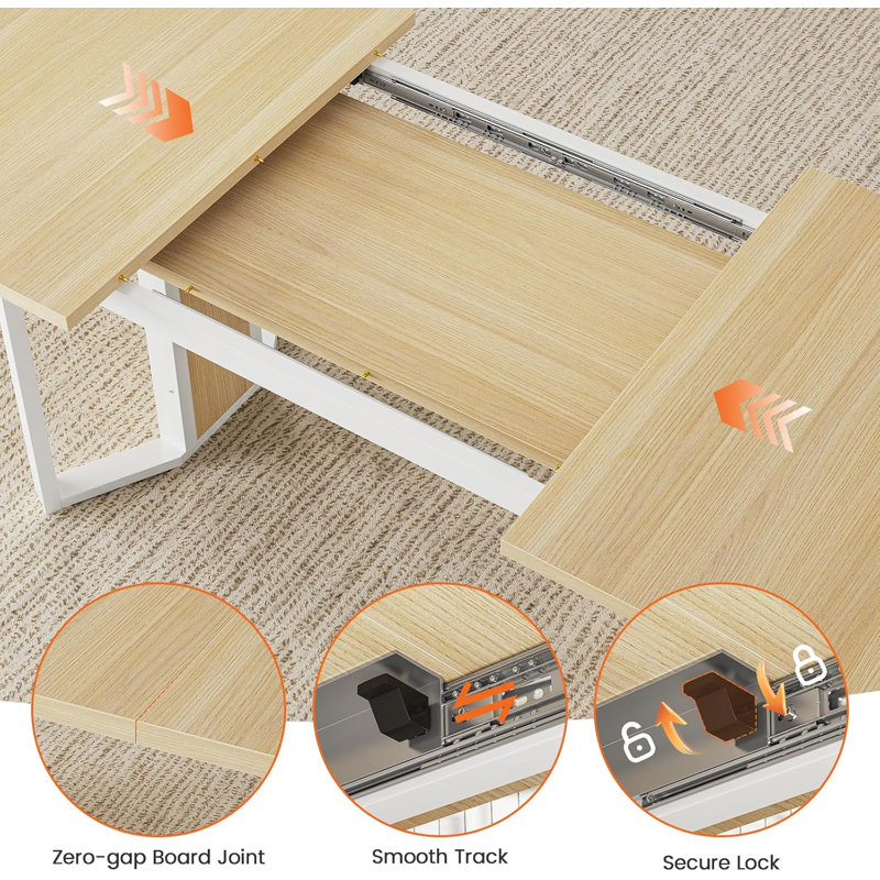 5-Piece Dining Table Set For 4-6 People, 63" Extendable Kitchen Table And 4 Cushion Chairs, Dining Room Table With Mdf Board & Metal Frame For Small Space, Easy Clean