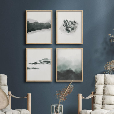 Duotone Misty Mountain Paint Strokes - Ensemble de 4 reproductions de cadres photo simples