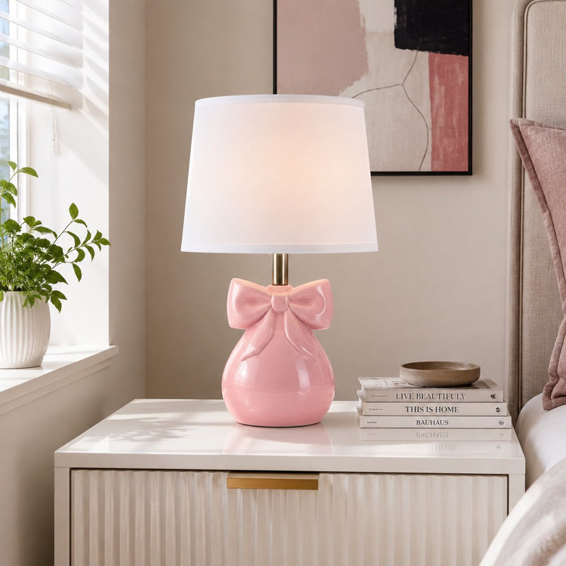 Lampe de table rose à nœud de 48 cm (19 pouces) pour chambre de fille, conçue comme une jolie lampe pour chambre d'enfant